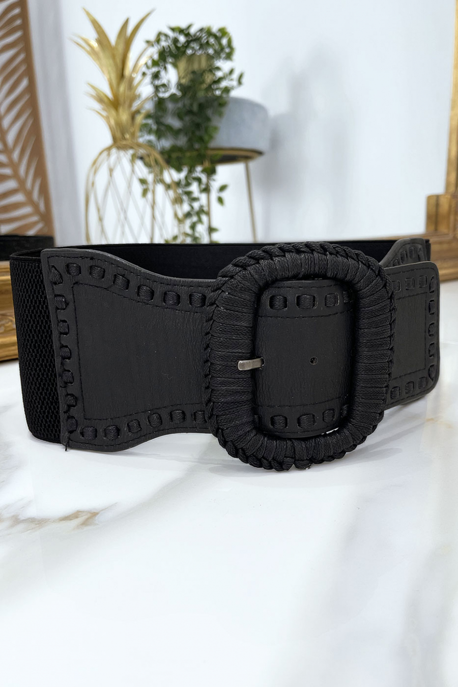 Black elastic belt with braided buckle - 8