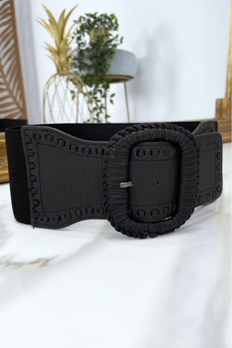 Ceinture élastique noire avec boucle tressé - 8
