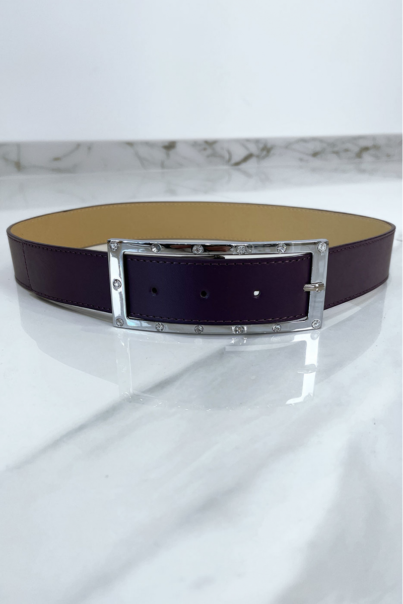 Purple belt with rhinestone and silver rectangle buckle - 1