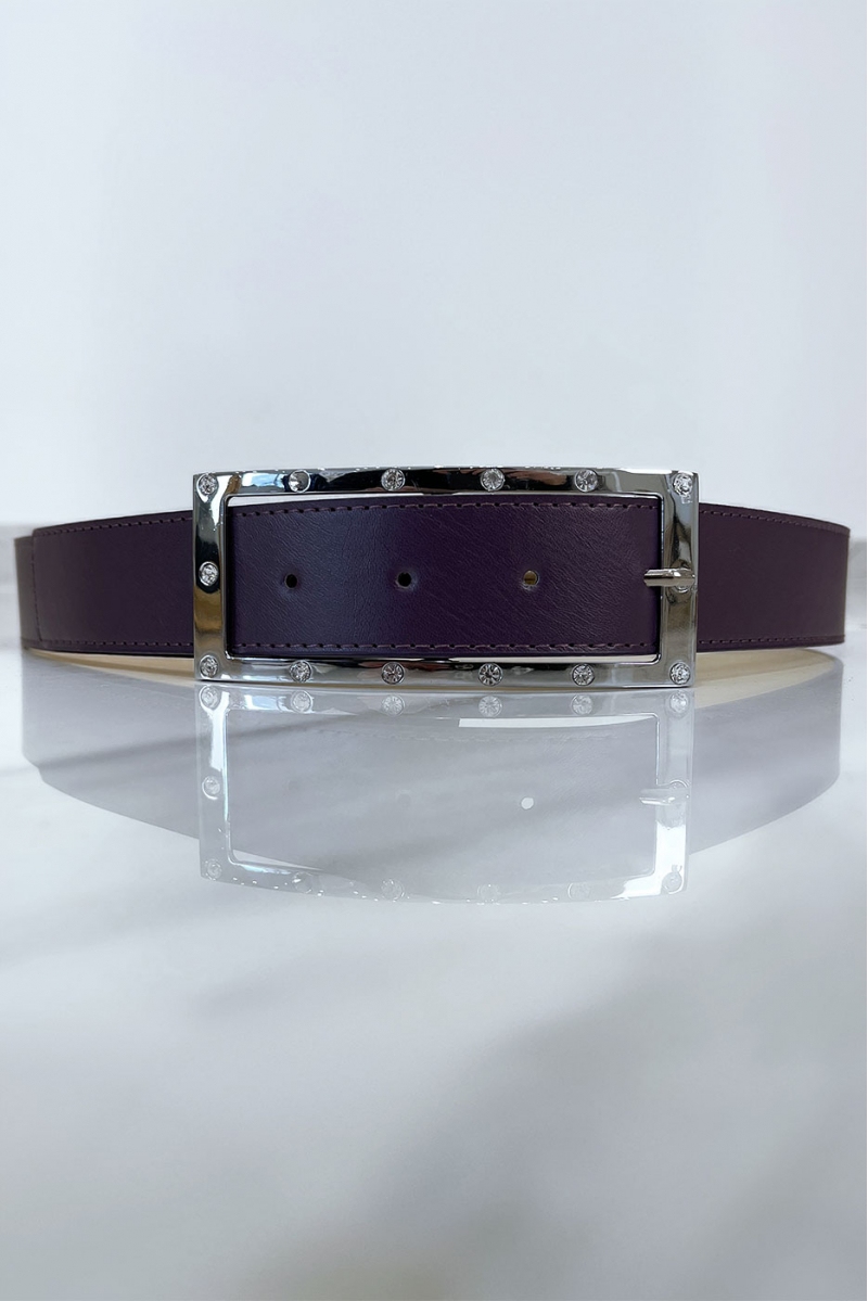 Purple belt with rhinestone and silver rectangle buckle - 2