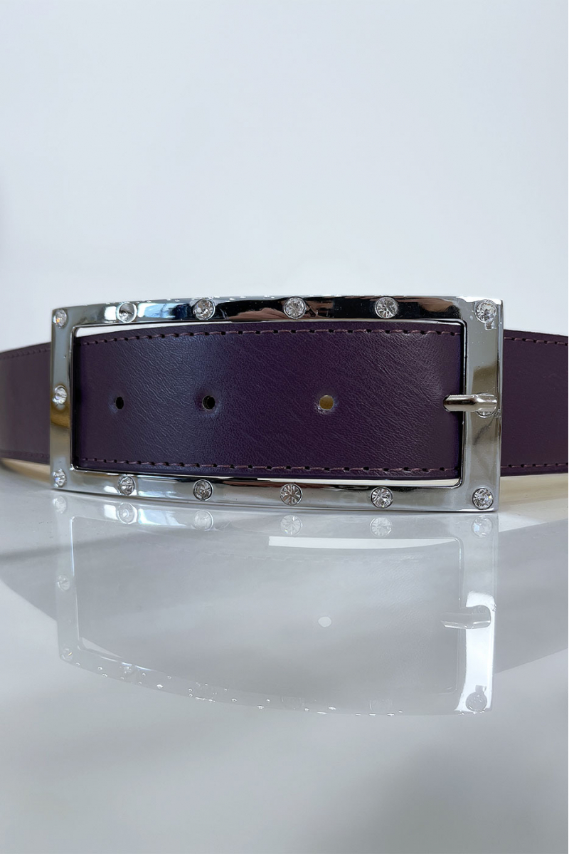 Purple belt with rhinestone and silver rectangle buckle - 3