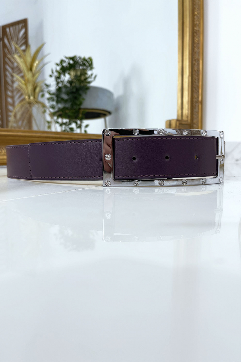 Purple belt with rhinestone and silver rectangle buckle - 4
