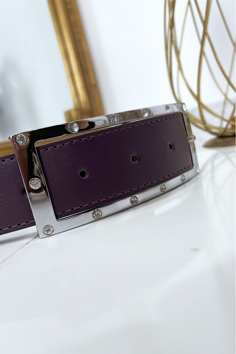Purple belt with rhinestone and silver rectangle buckle - 5