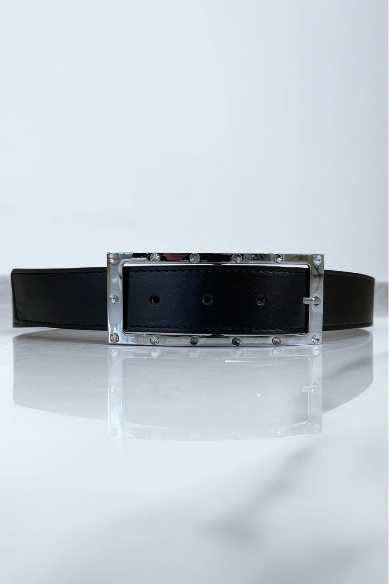 Black belt with rhinestone and silver rectangle buckle - 1