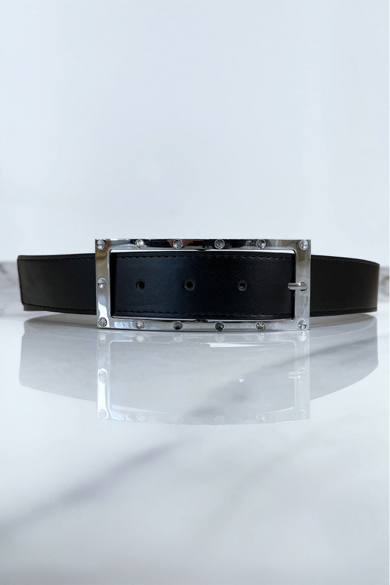 Black belt with rhinestone and silver rectangle buckle - 2