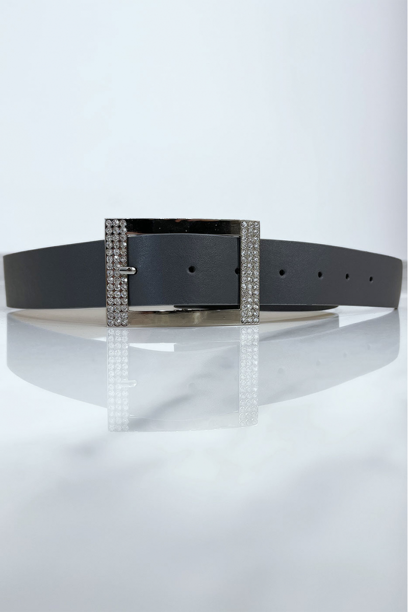 Gray belt with rhinestone and silver rectangle buckle - 2