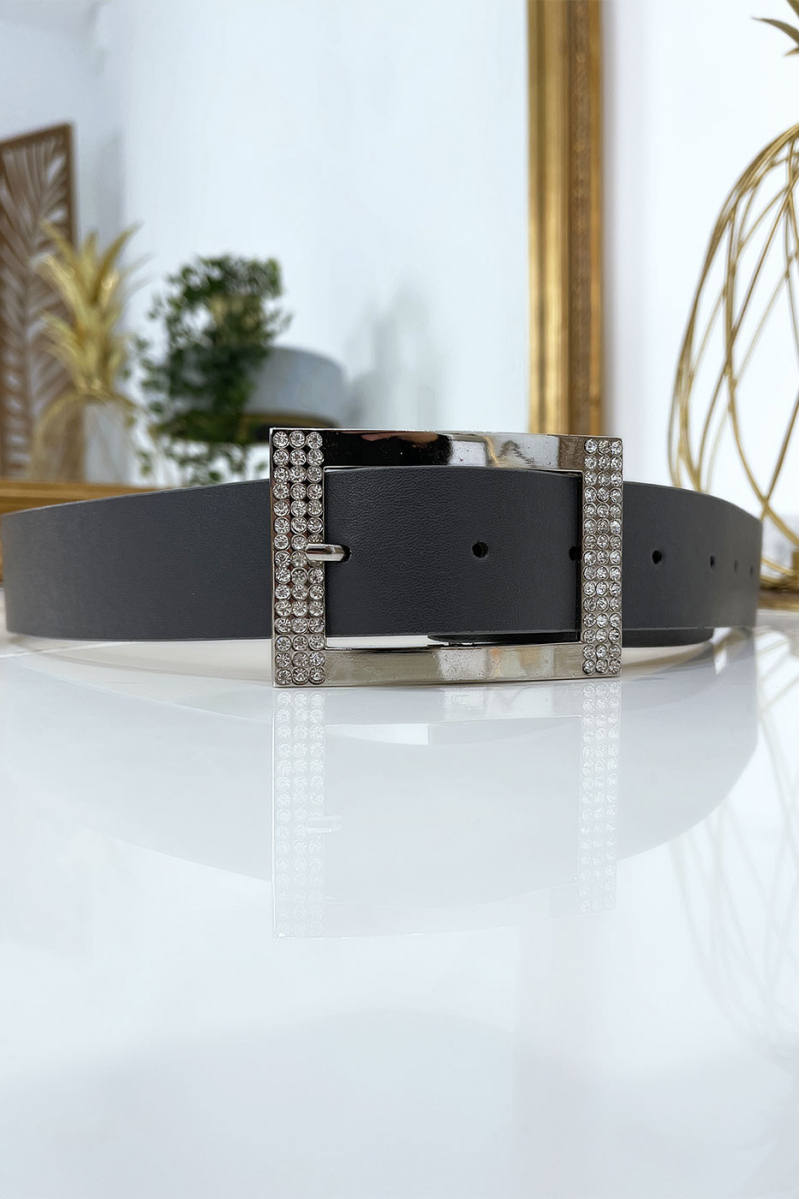Gray belt with rhinestone and silver rectangle buckle - 4