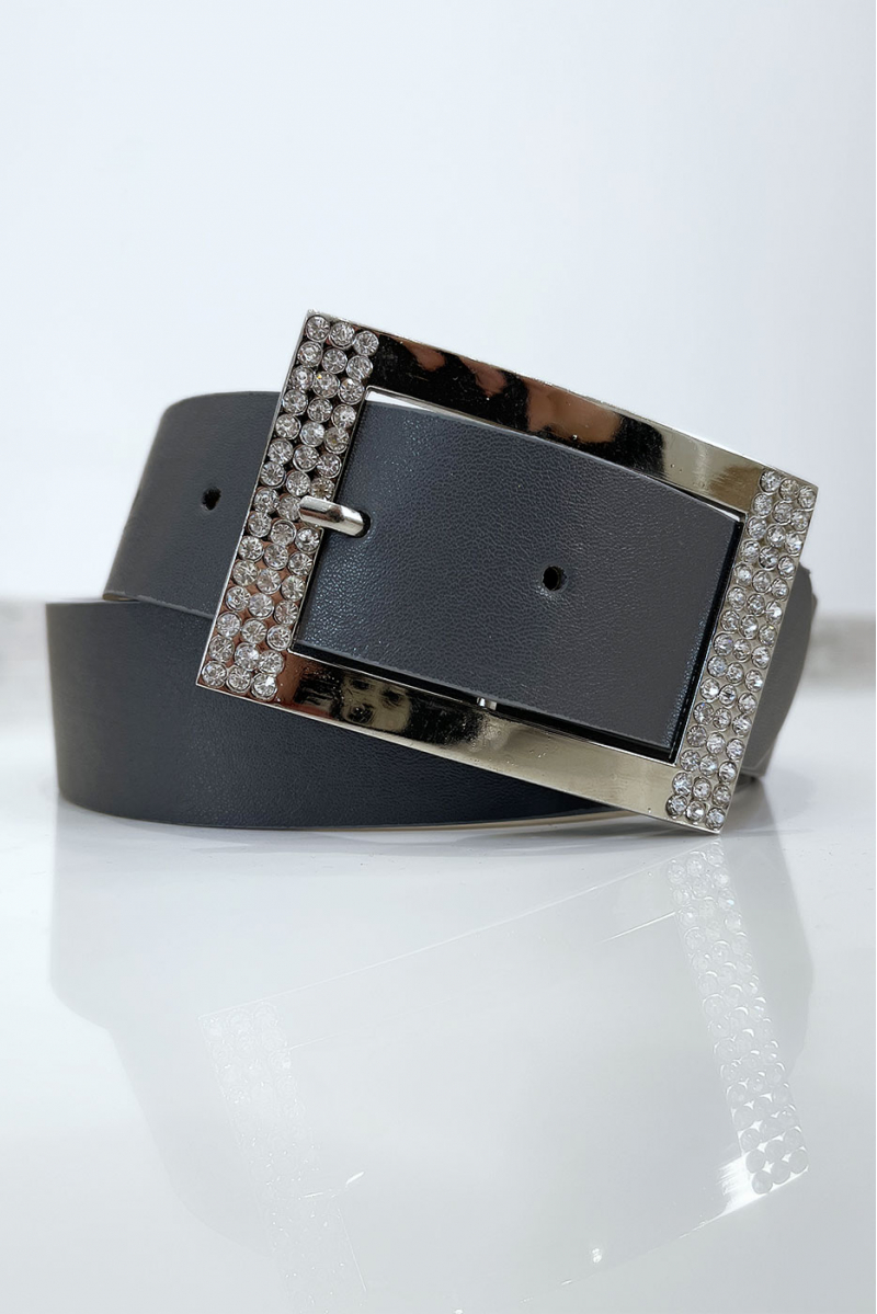 Gray belt with rhinestone and silver rectangle buckle - 7