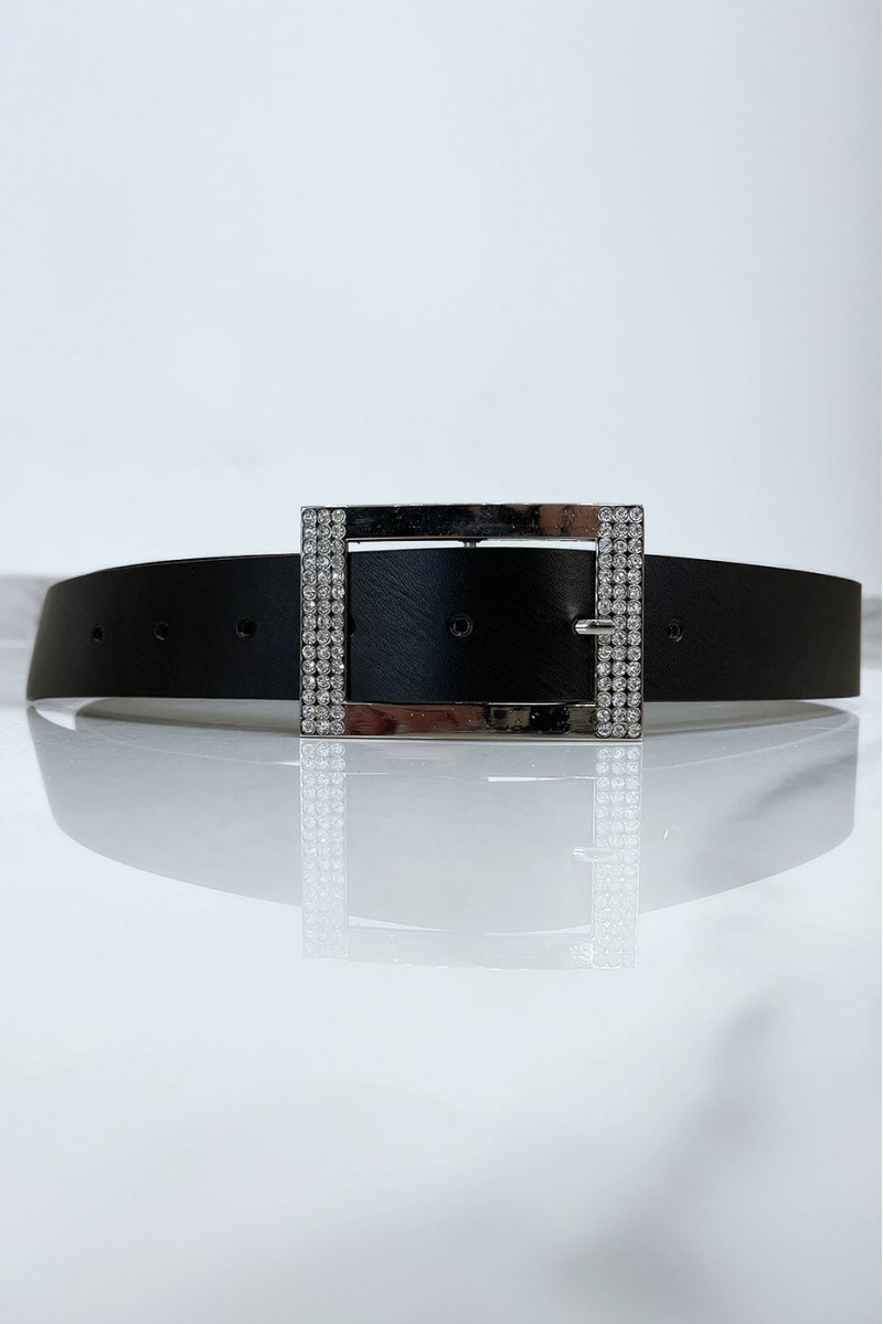 Black belt with rhinestone and silver rectangle buckle - 1