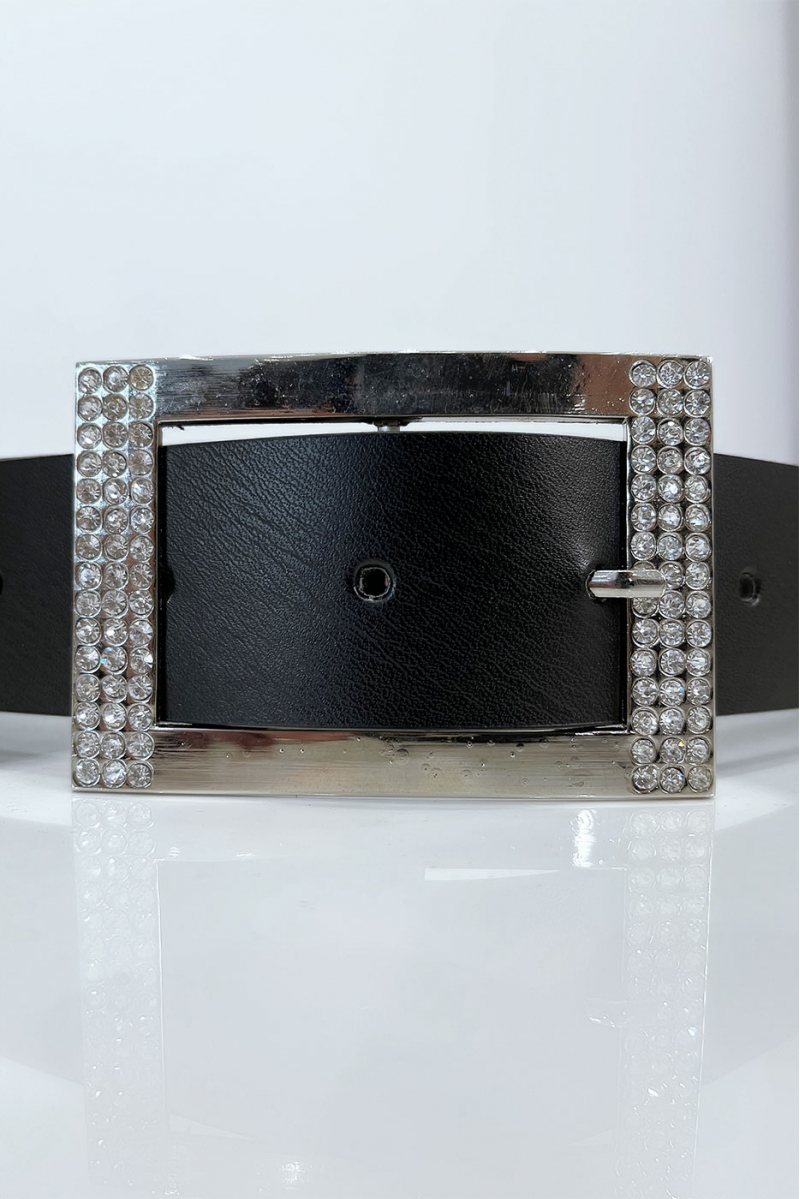 Black belt with rhinestone and silver rectangle buckle - 3