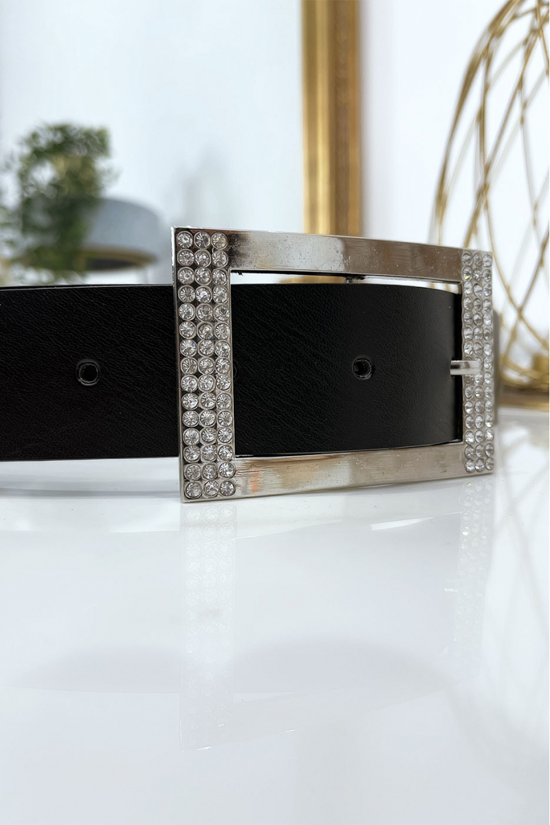 Black belt with rhinestone and silver rectangle buckle - 5