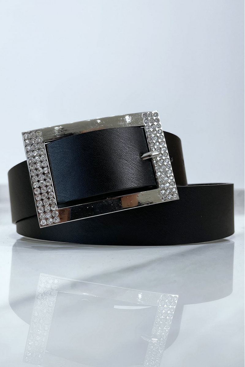 Black belt with rhinestone and silver rectangle buckle - 6