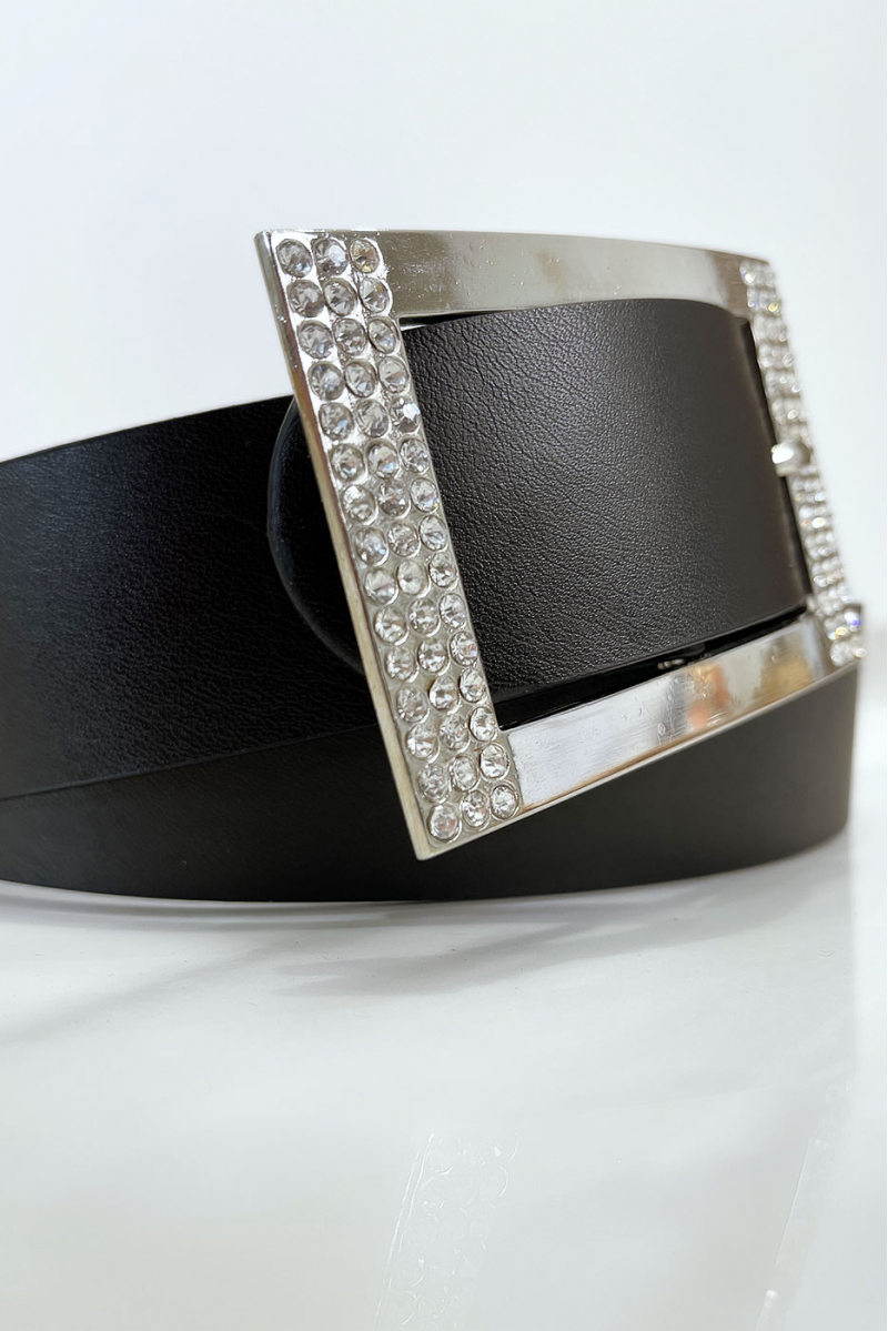 Black belt with rhinestone and silver rectangle buckle - 7