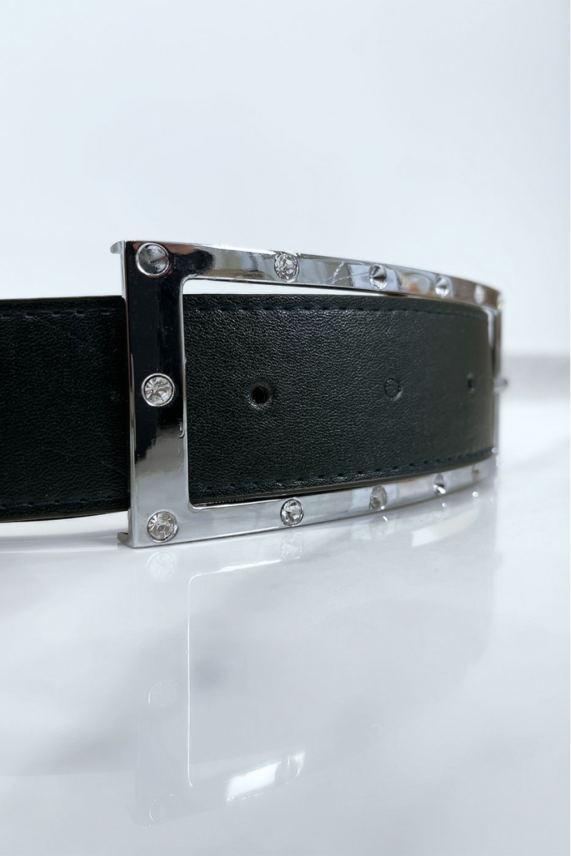 Black belt with rhinestone and silver rectangle buckle - 9