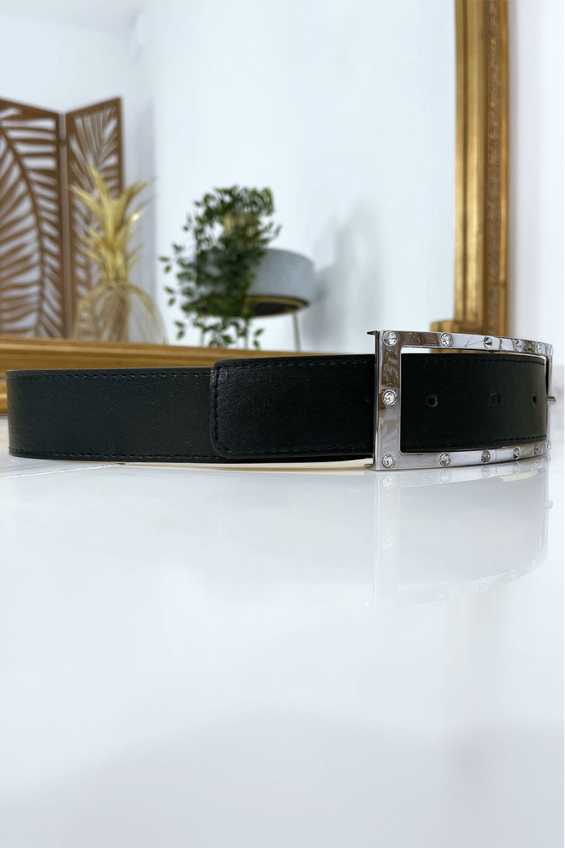 Black belt with rhinestone and silver rectangle buckle - 10