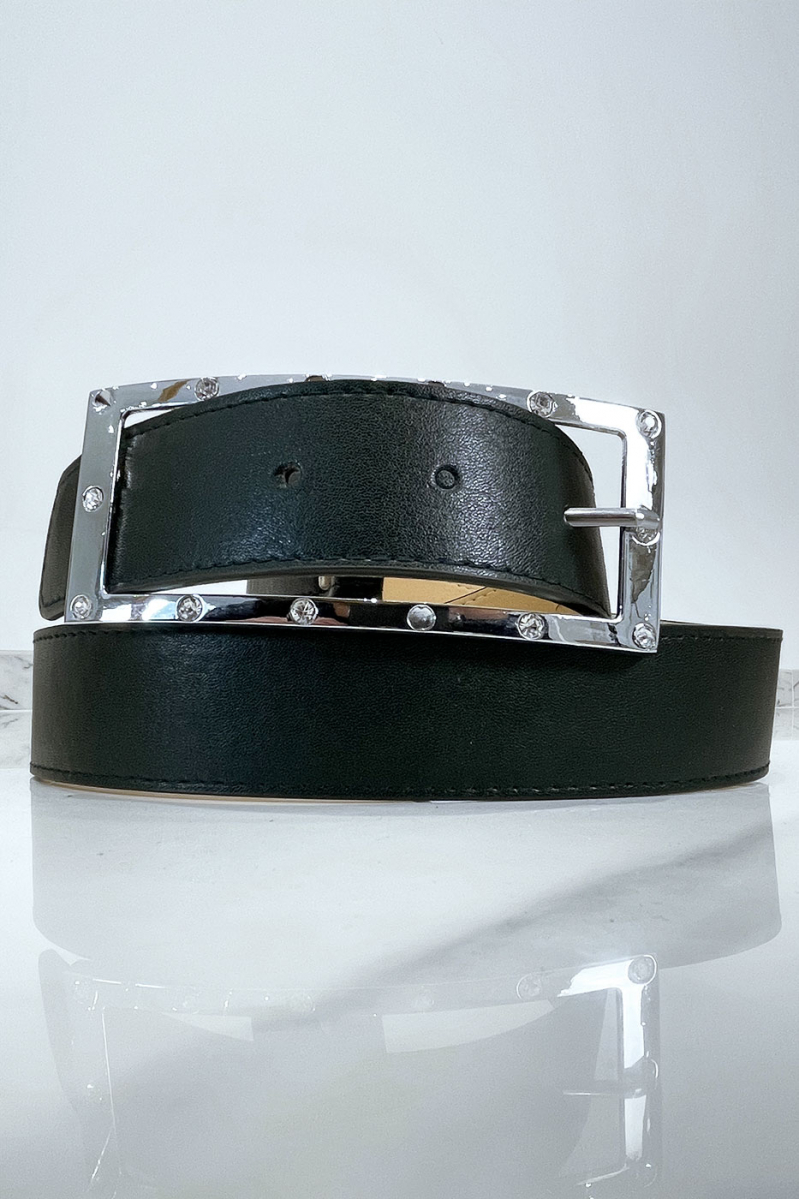 Black belt with rhinestone and silver rectangle buckle - 11