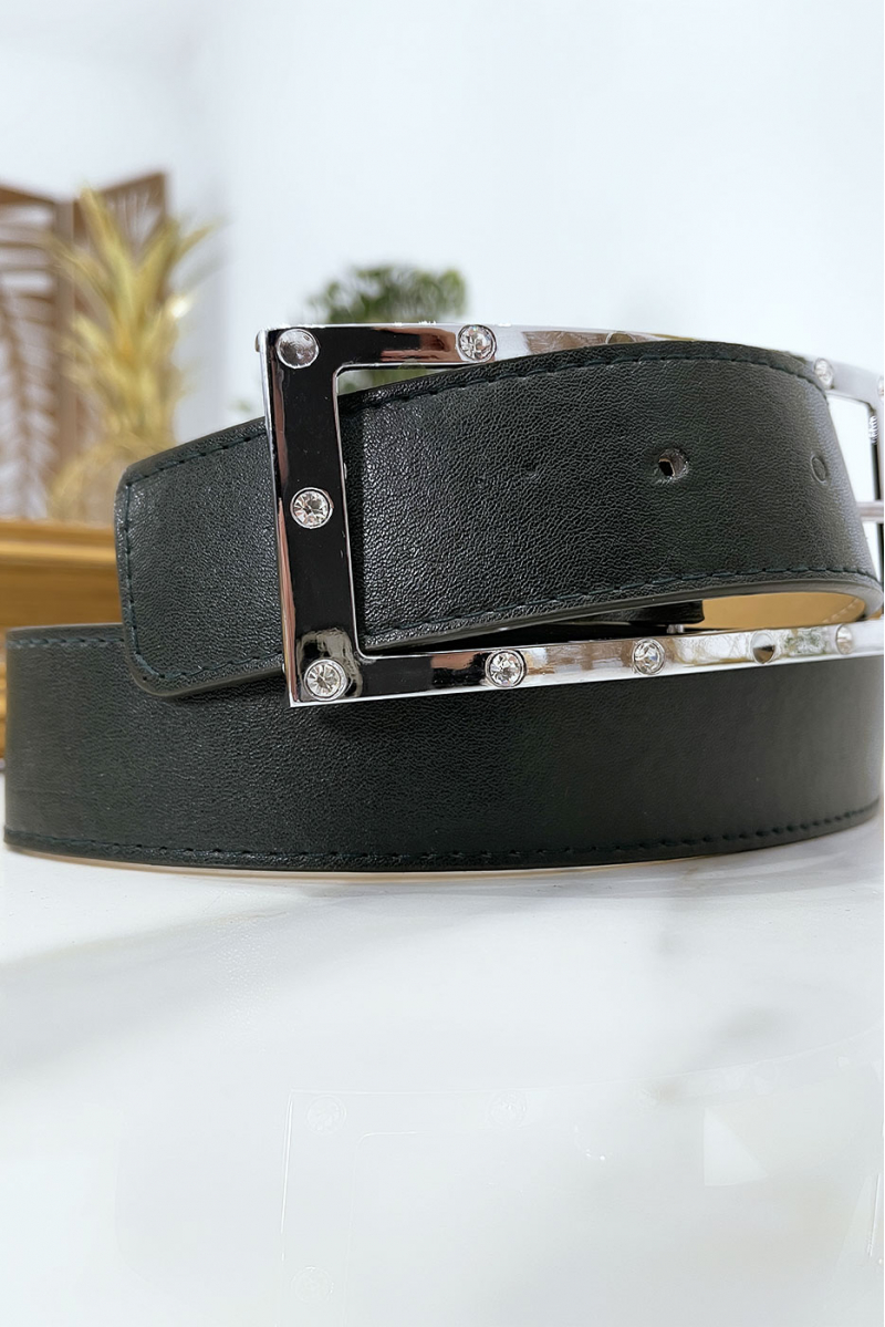 Black belt with rhinestone and silver rectangle buckle - 14