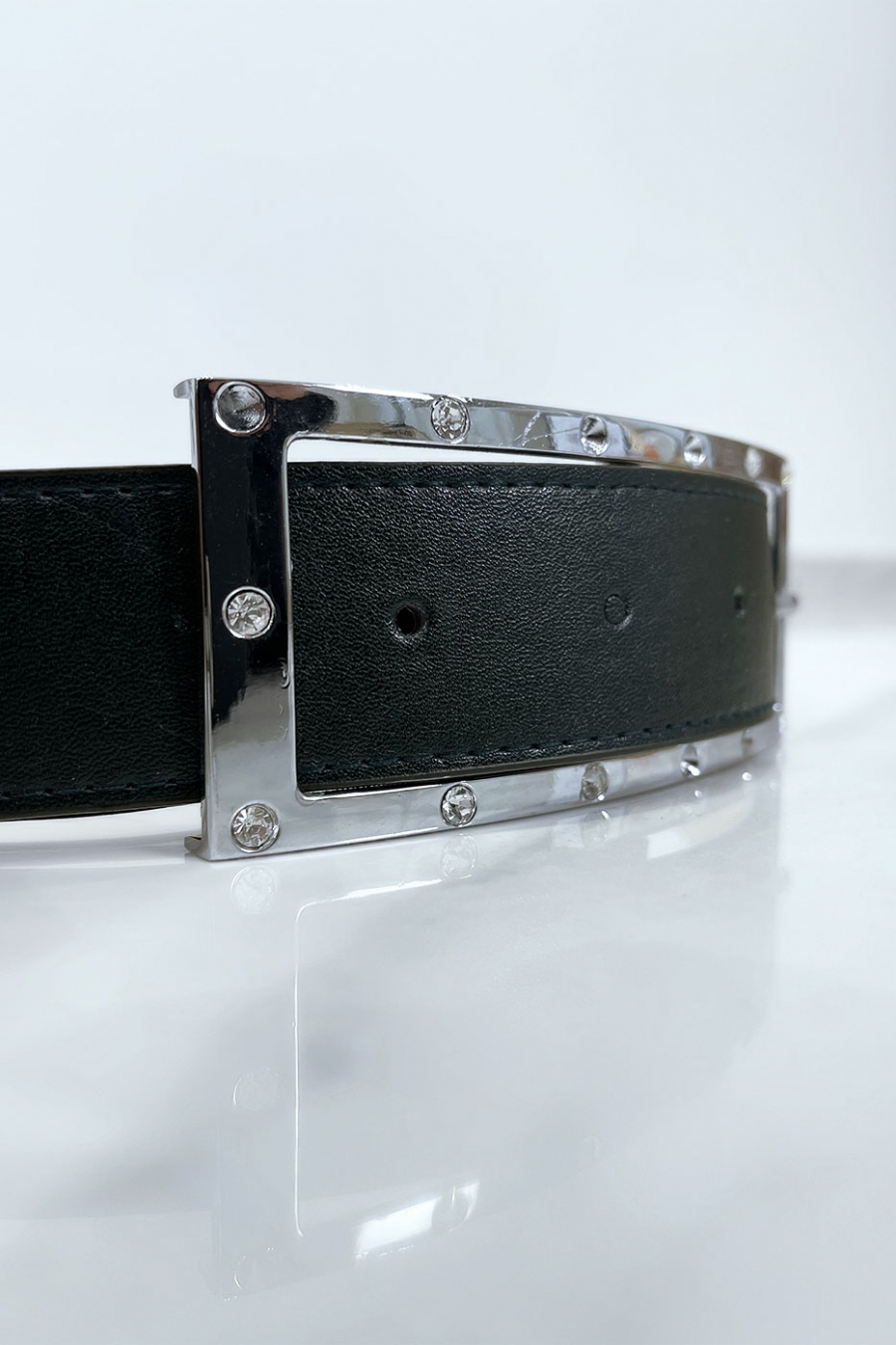 Green belt with rhinestone and silver rectangle buckle - 9