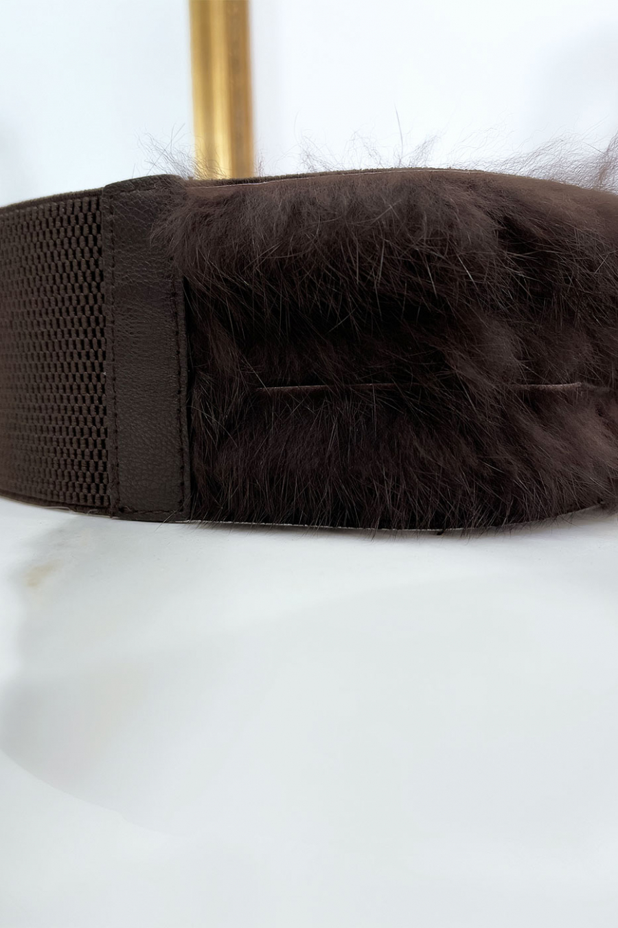 Ceinture élastique marron avec accessoire et plume - 6