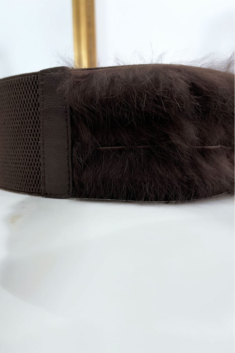 Brown elastic belt with accessory and feather - 6