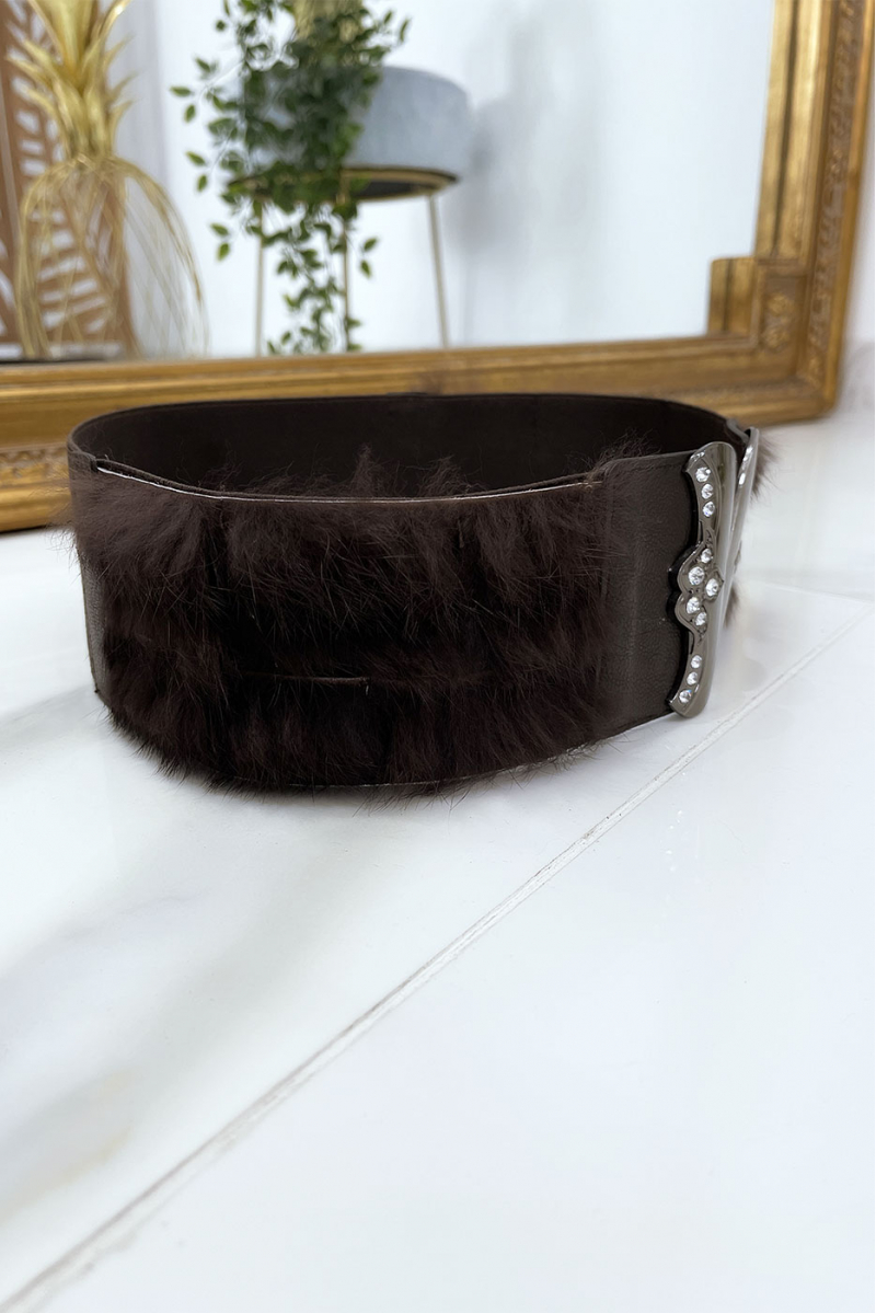 Brown elastic belt with accessory and feather - 7