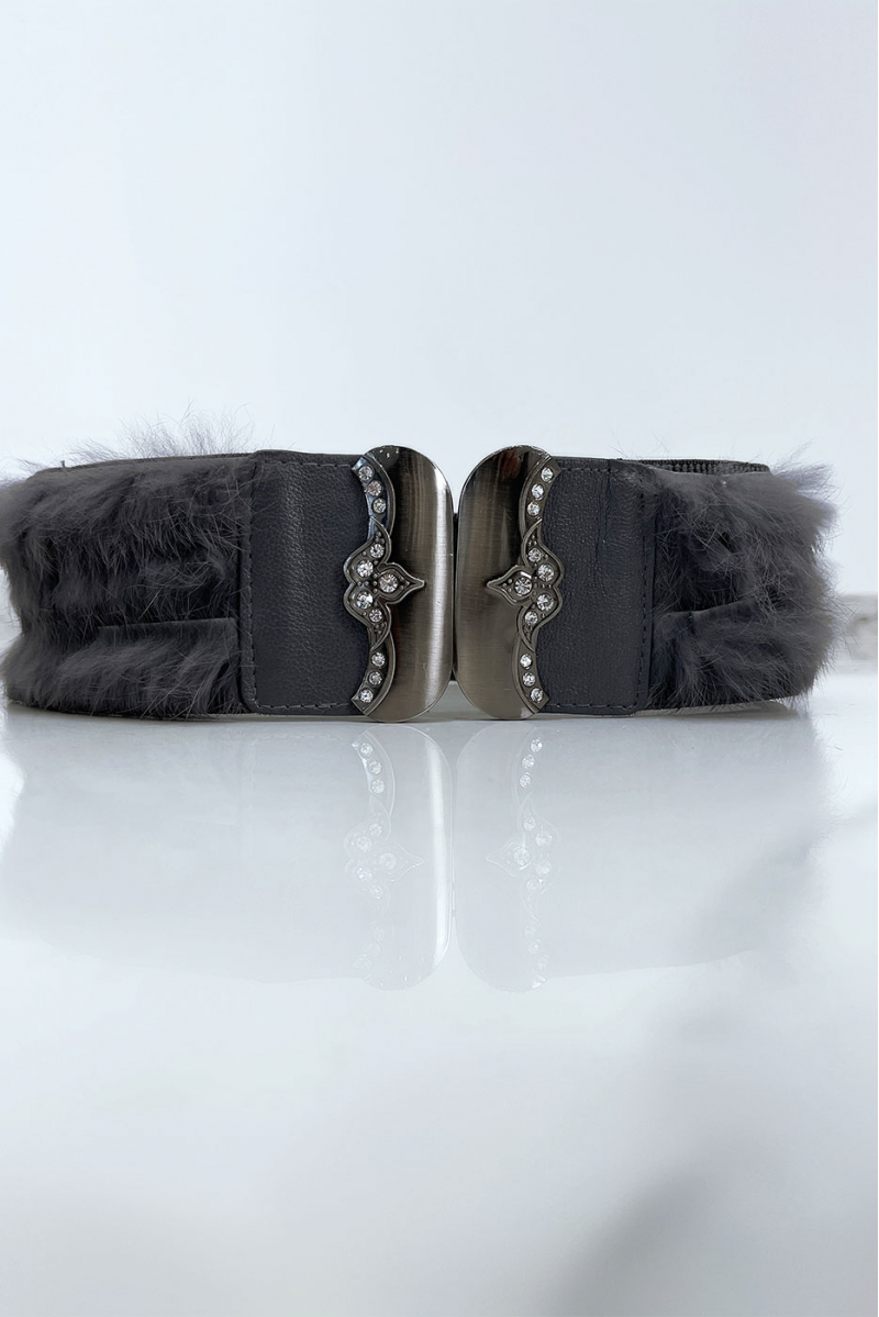 Gray elastic belt with accessory and feather - 1