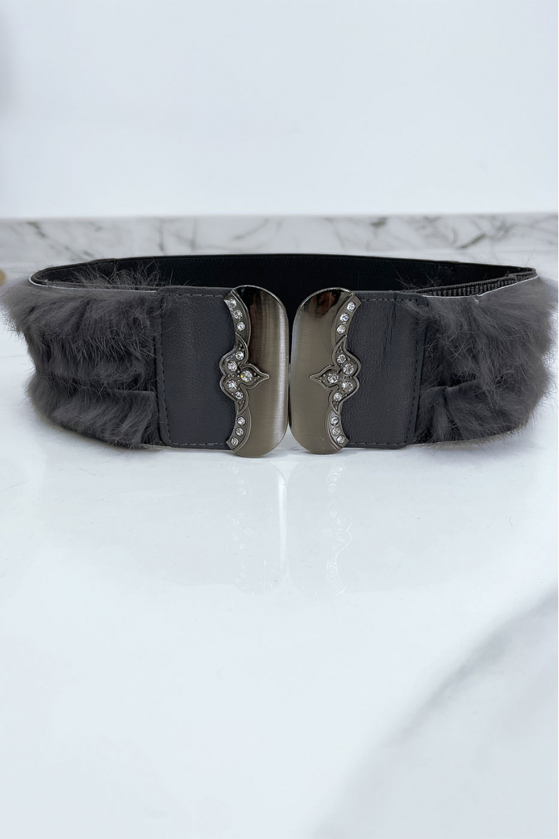 Gray elastic belt with accessory and feather - 2