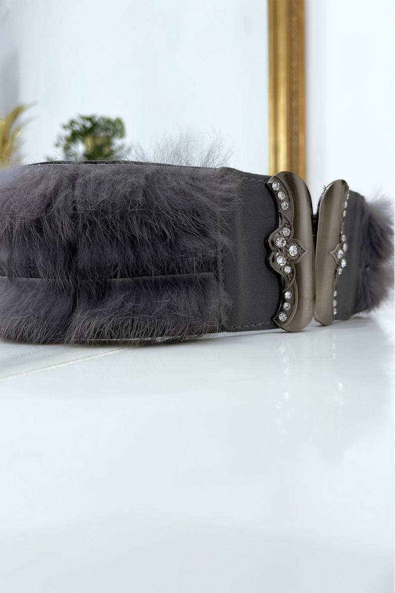 Gray elastic belt with accessory and feather - 4