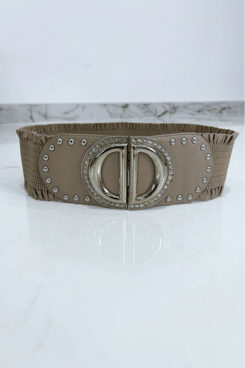 Ceinture élastique taupe avec accessoire double D - 1