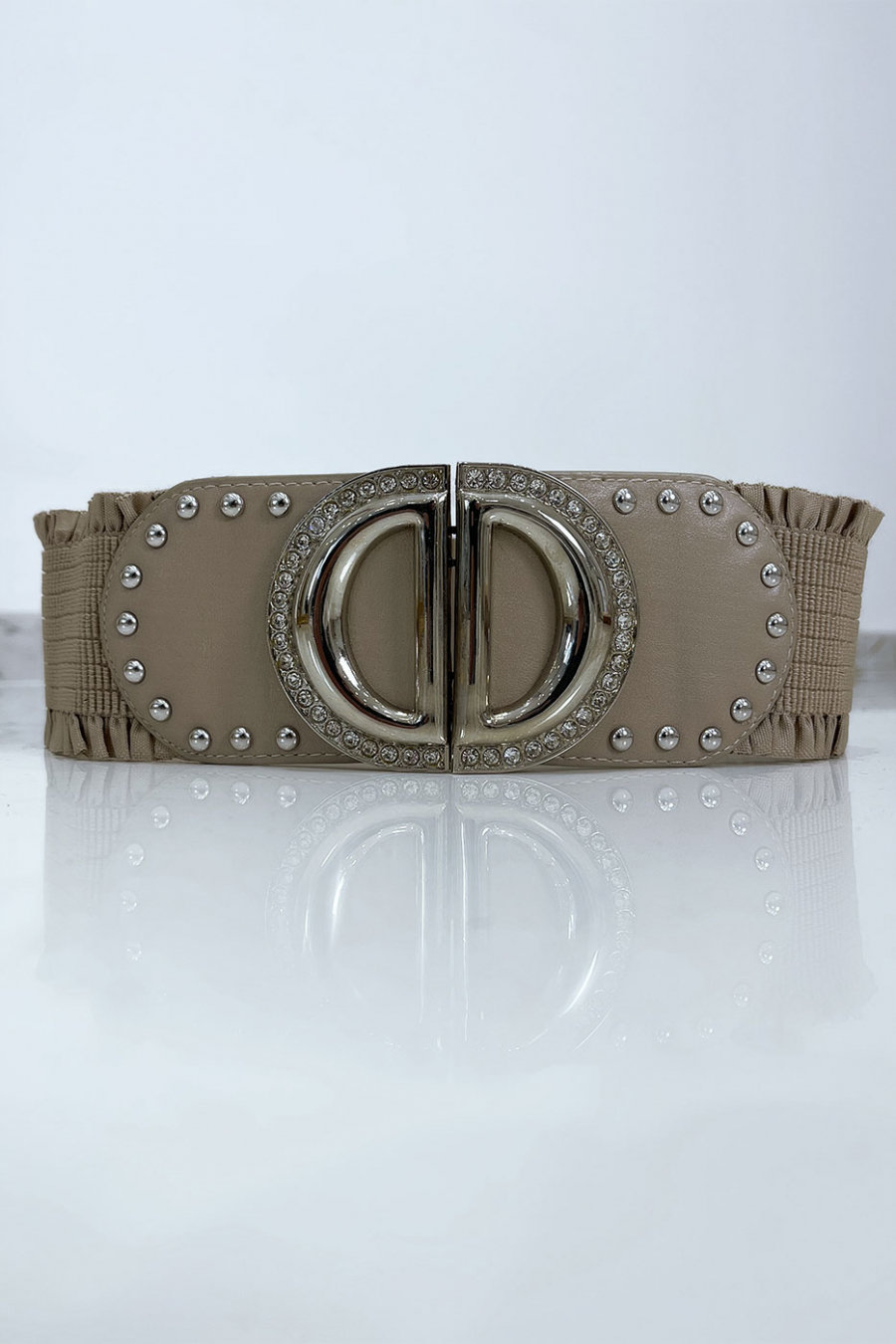 Taupe elastic waistband with double D accessory - 2