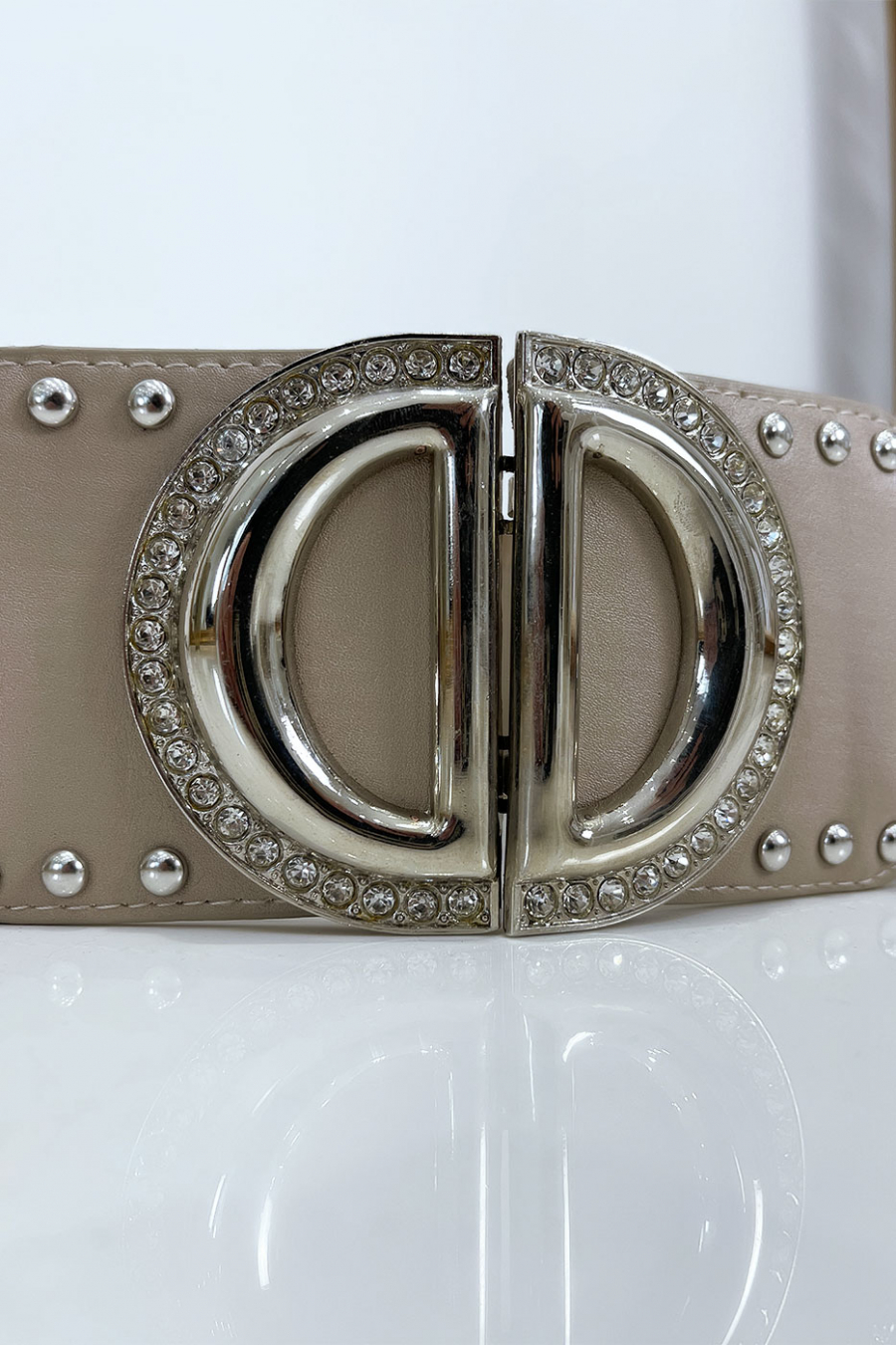 Ceinture élastique taupe avec accessoire double D - 3