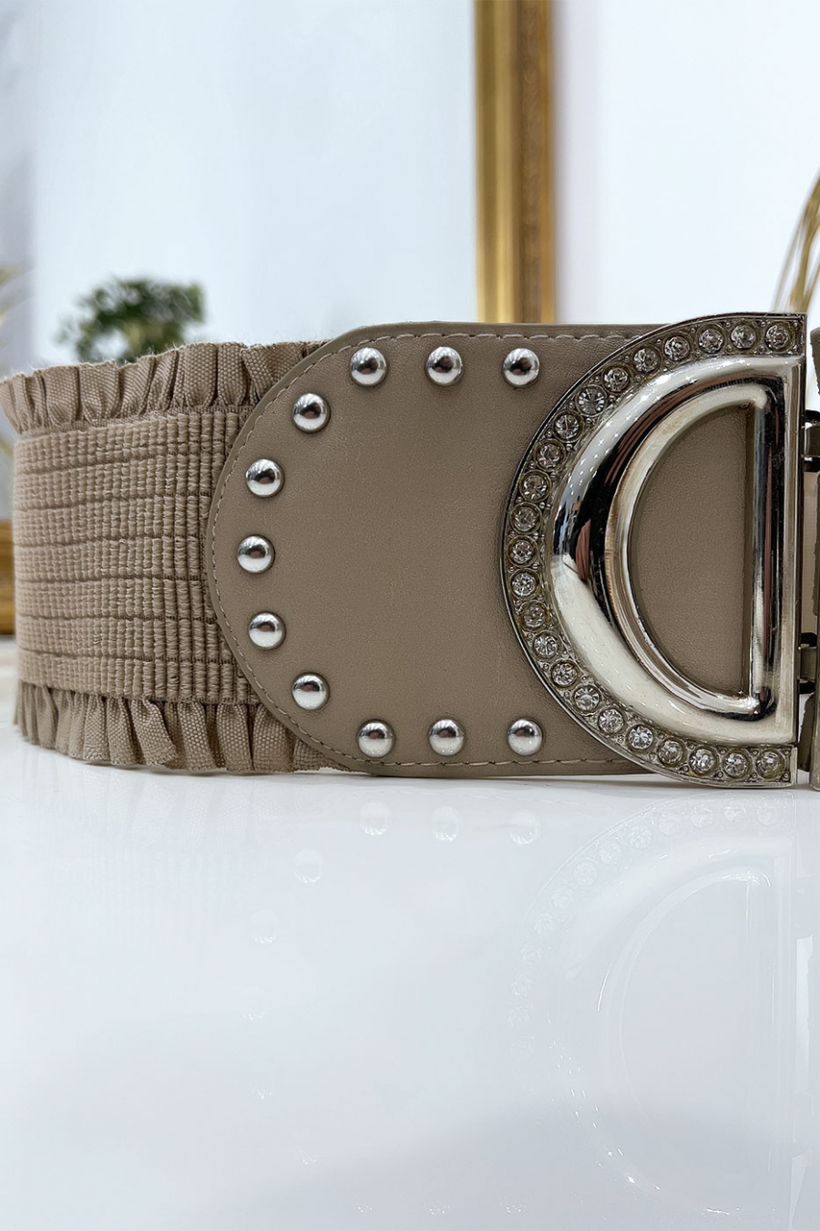 Ceinture élastique taupe avec accessoire double D - 5