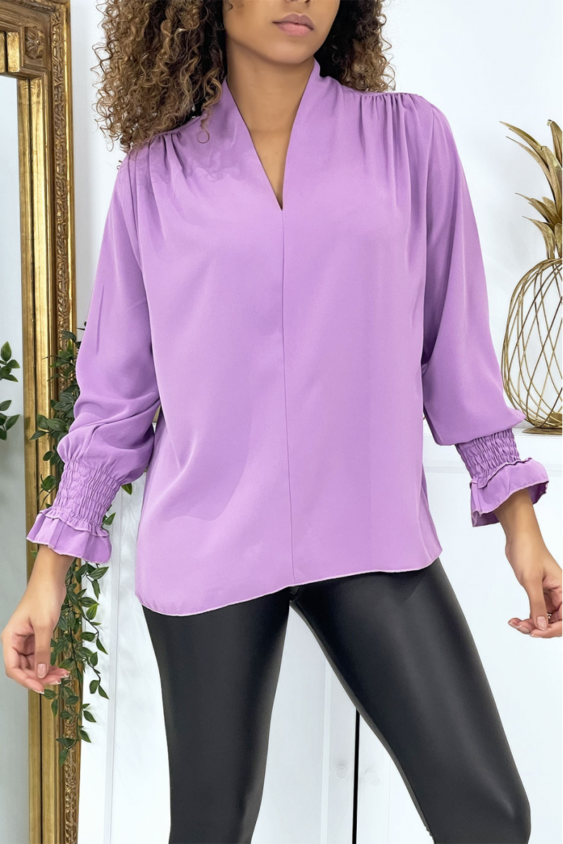 V-neck lilac blouse with dark arms - 1