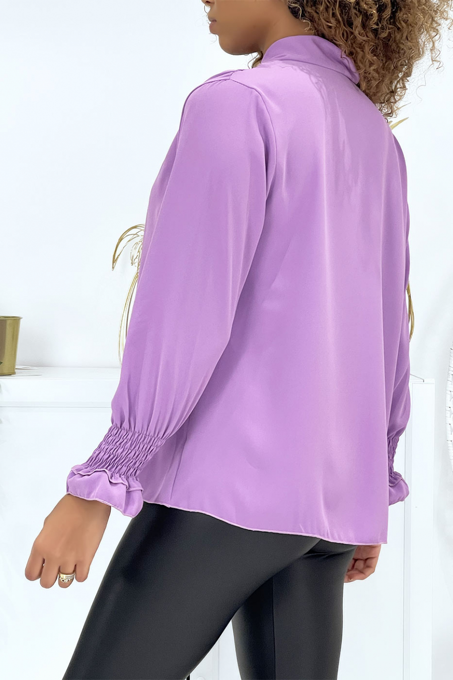 V-neck lilac blouse with dark arms - 5