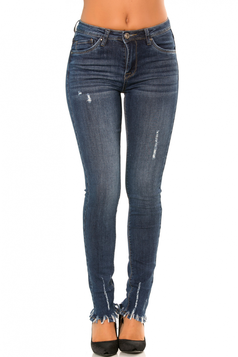 Pantalon jeans slim Bleu écorché sur le bas. PTL-S2607 - 1