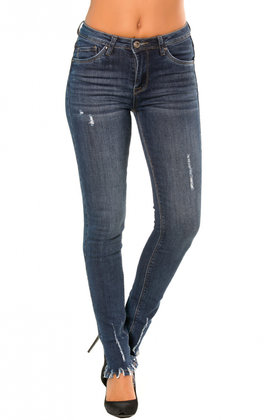 Pantalon jeans slim Bleu écorché sur le bas. PTL-S2607 - 2