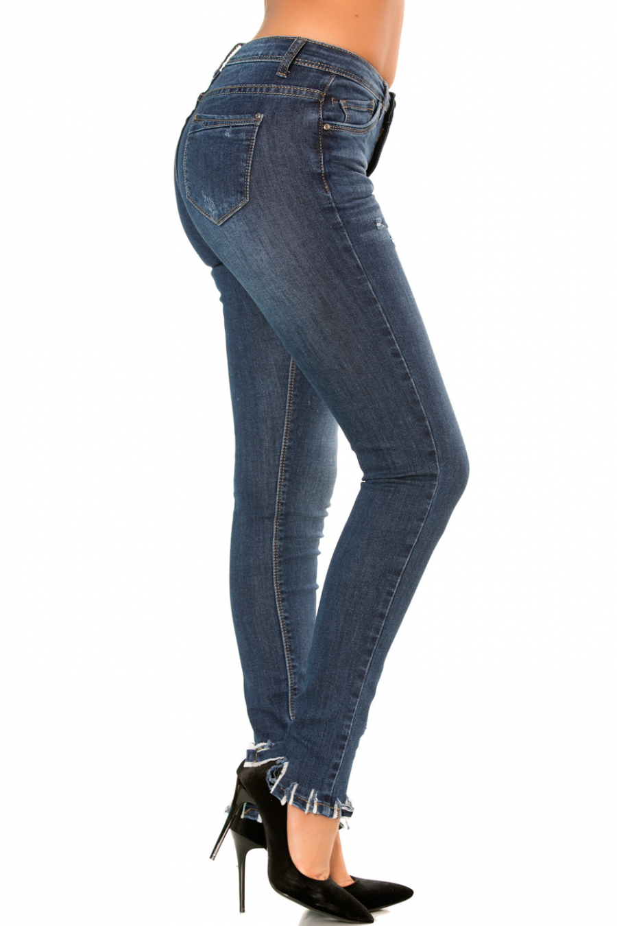 Pantalon jeans slim Bleu écorché sur le bas. PTL-S2607 - 5