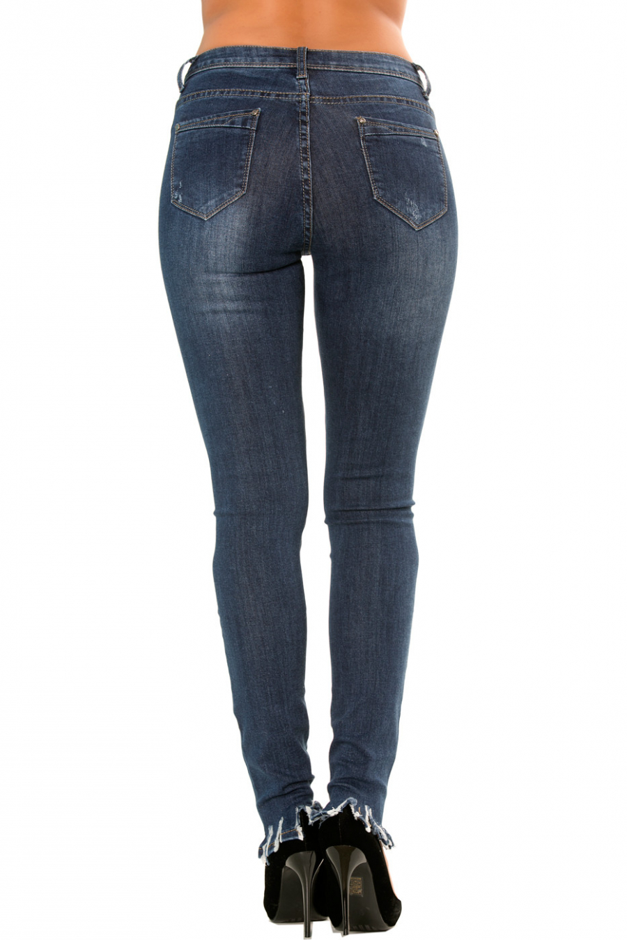 Pantalon jeans slim Bleu écorché sur le bas. PTL-S2607 - 8