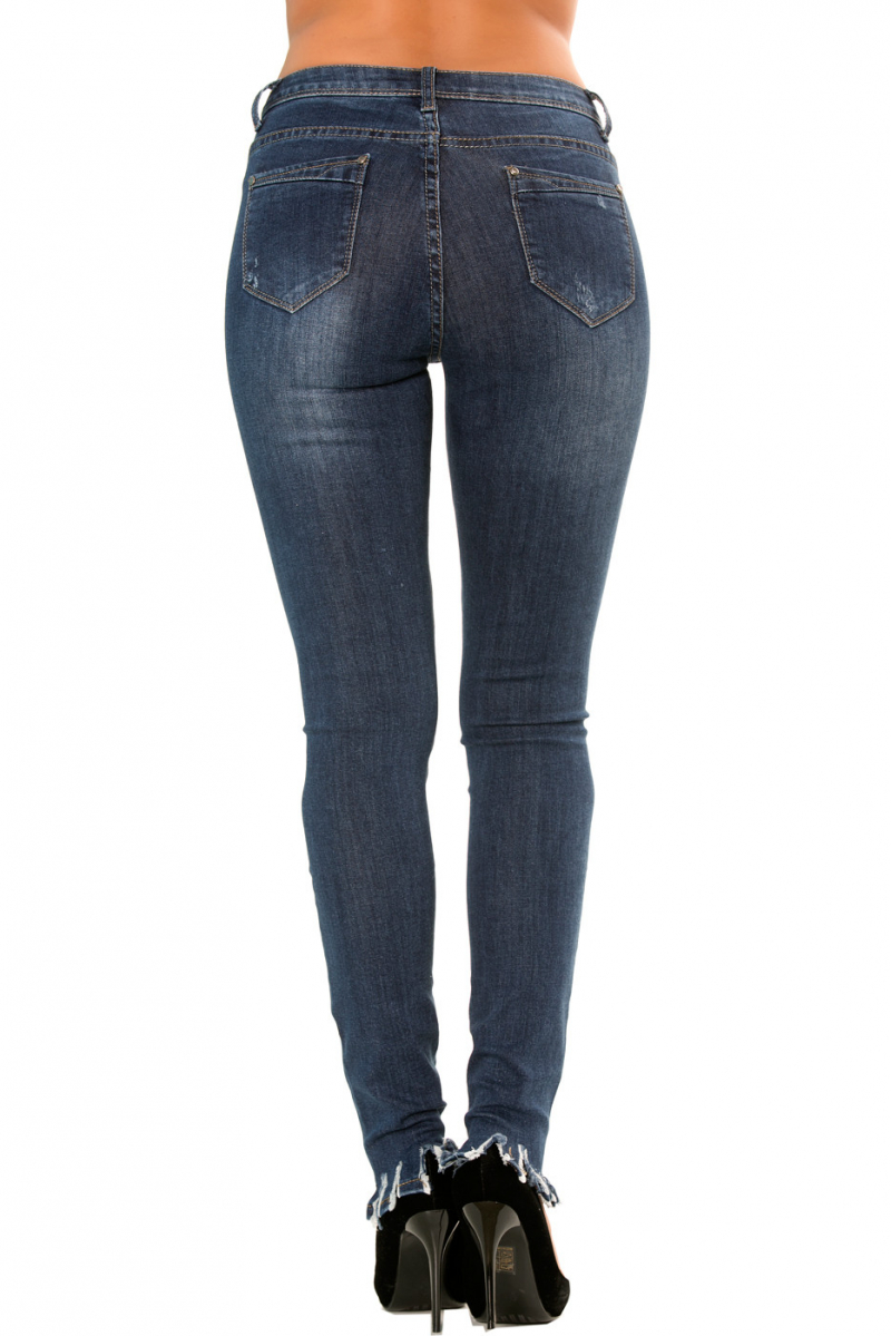 Pantalon jeans slim Bleu écorché sur le bas. PTL-S2607 - 8