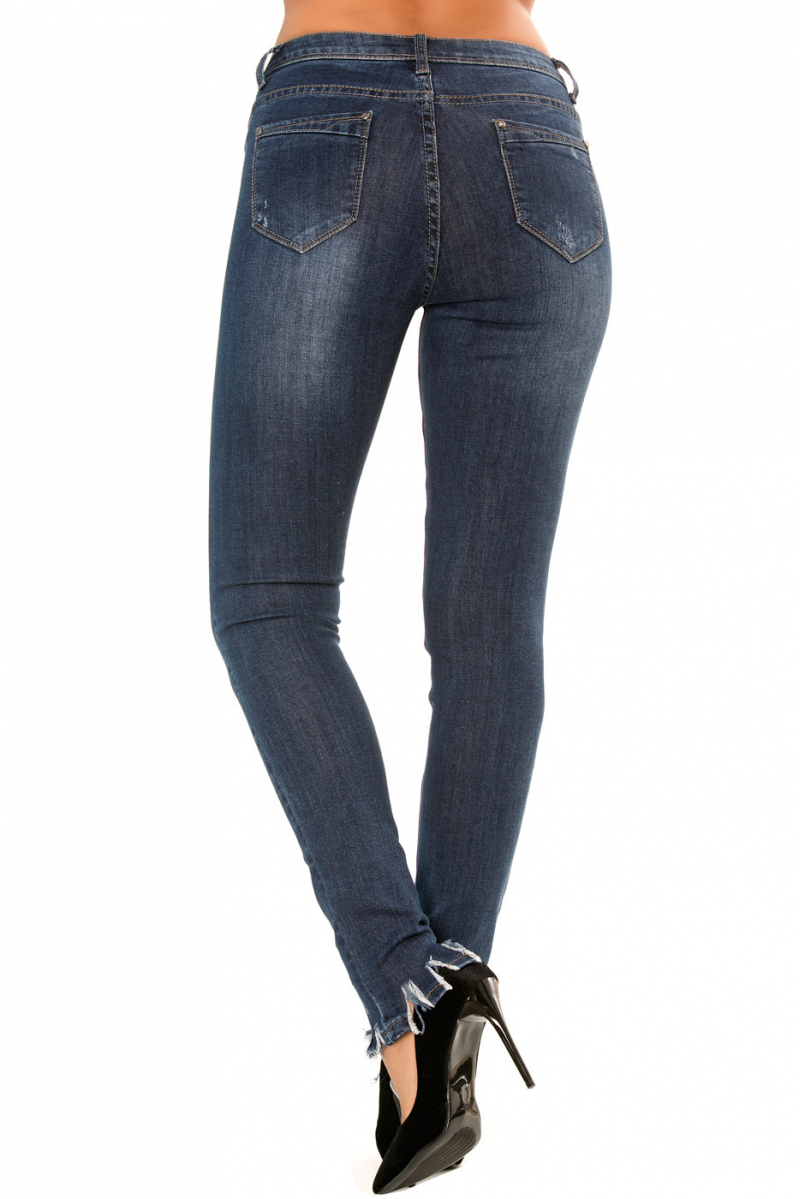 Pantalon jeans slim Bleu écorché sur le bas. PTL-S2607 - 9