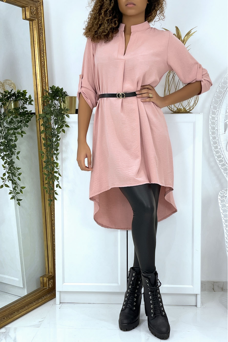 Longue tunique rose avec ceinture - 5