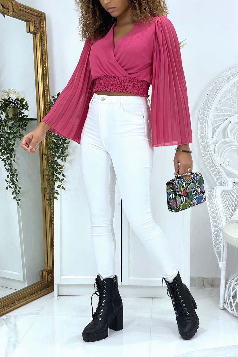 Women Fuchsia Knotted Wrap Top With Straight Pants
