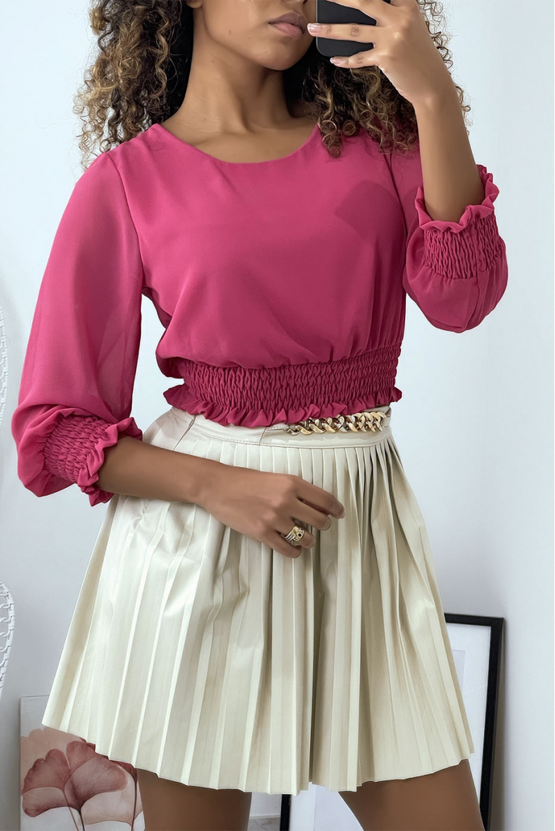 Fuchsia blouse with elastic waist and sleeves - 1