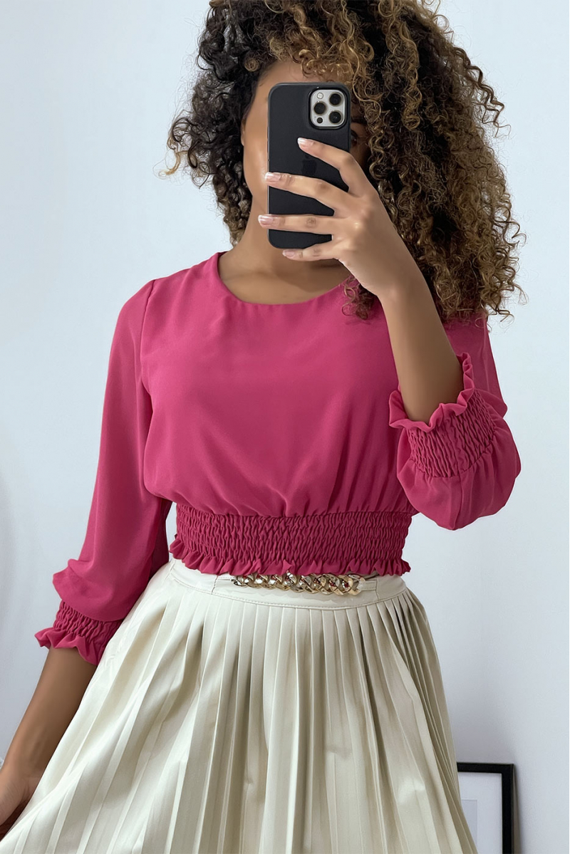 Fuchsia blouse with elastic waist and sleeves - 2