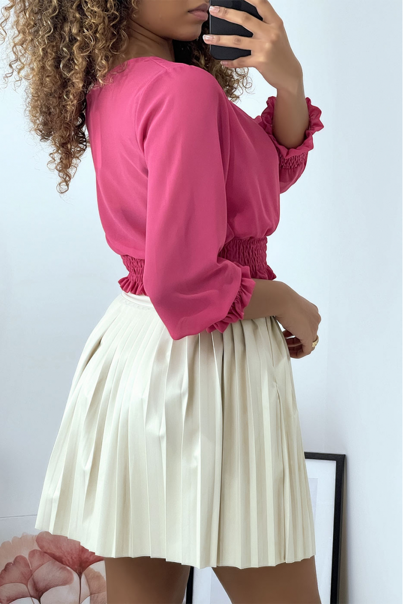 Fuchsia blouse with elastic waist and sleeves - 3
