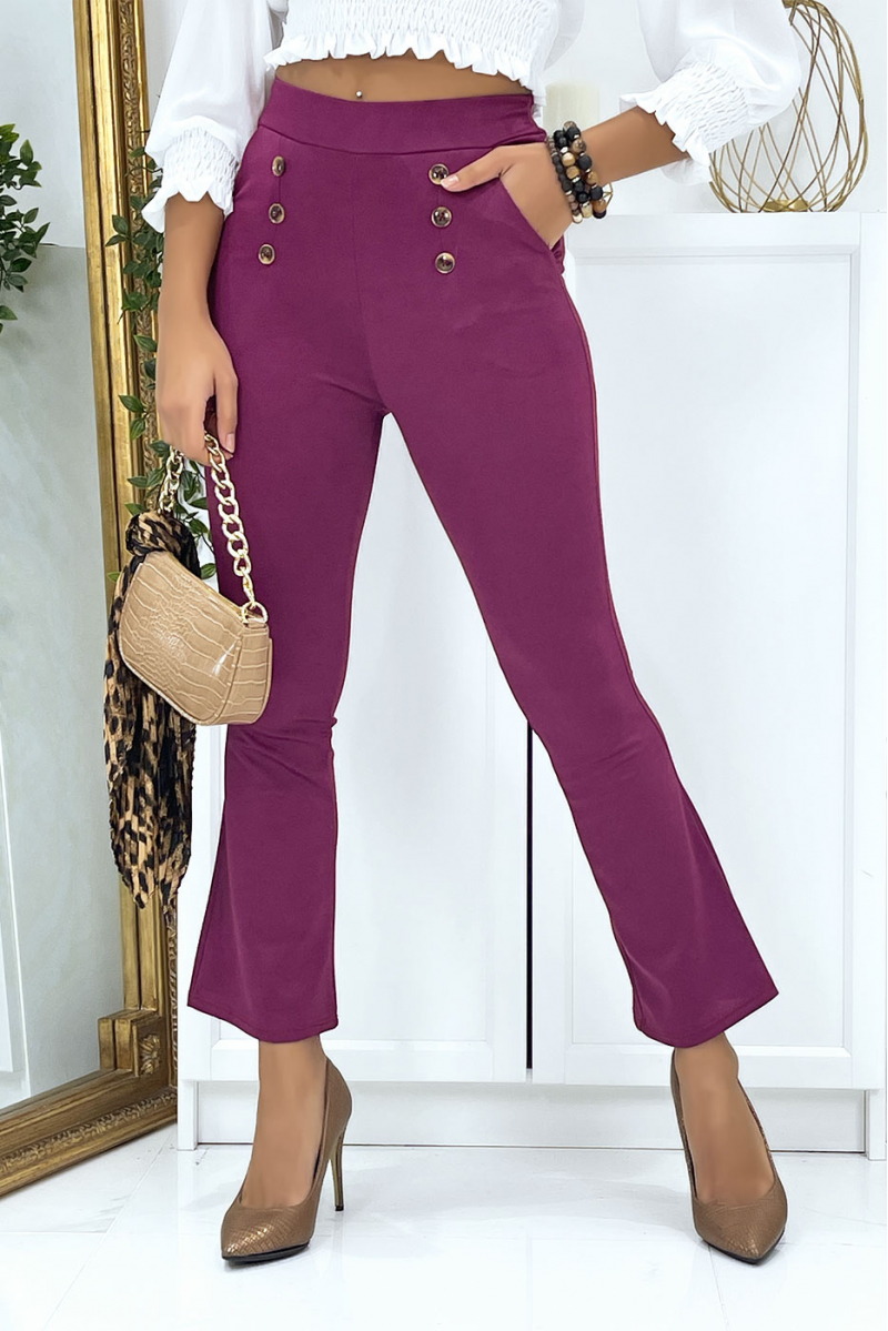 Pantalon patte d'eph lilas avec boutons et poches - 1
