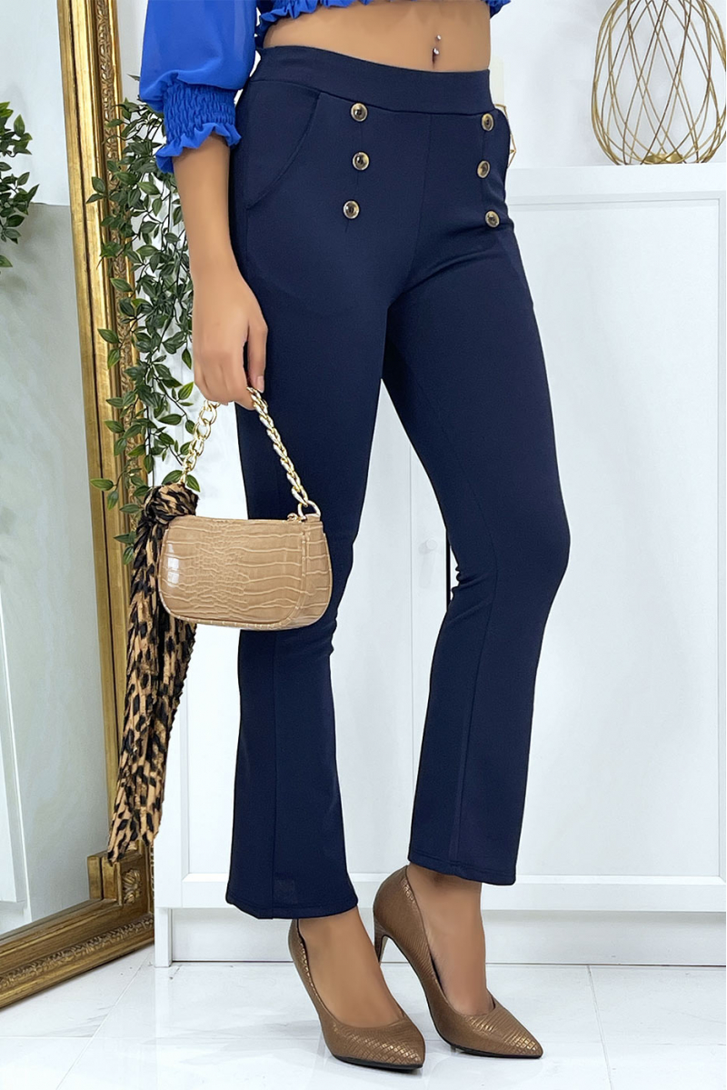 Navy eph leg trousers with buttons and pockets - 3