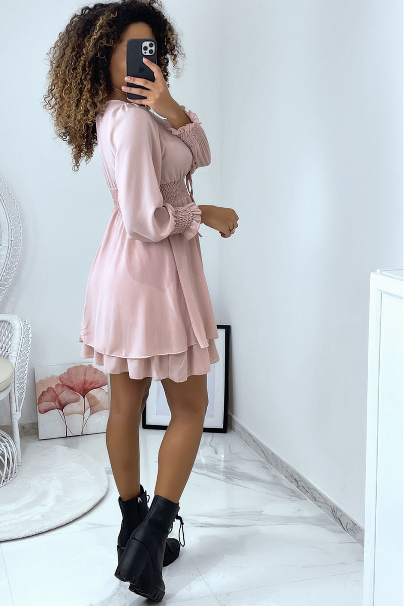 Pink dress with elastic waist and sleeves - 6