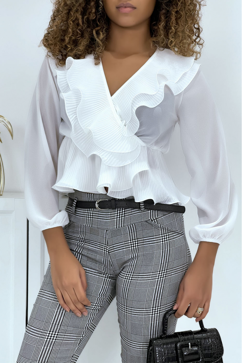 Witte wikkelblouse met plooien - 1