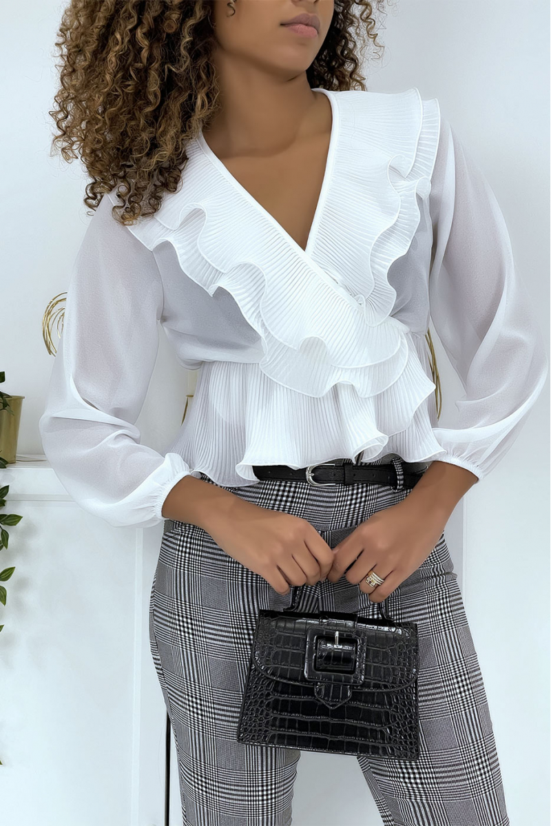 White wrap blouse with pleats - 3